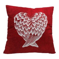 Angel Wing Heart Embroidered Red Pillow