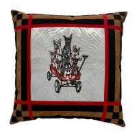 Dog Wagon Ride Embroidered Quilt Top Pillow