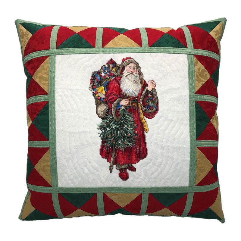 Old World Santa with Tree Embroidered Quilt Top Pillow