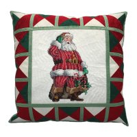 Peppermint Santa Embroidered Quilt Top Pillow