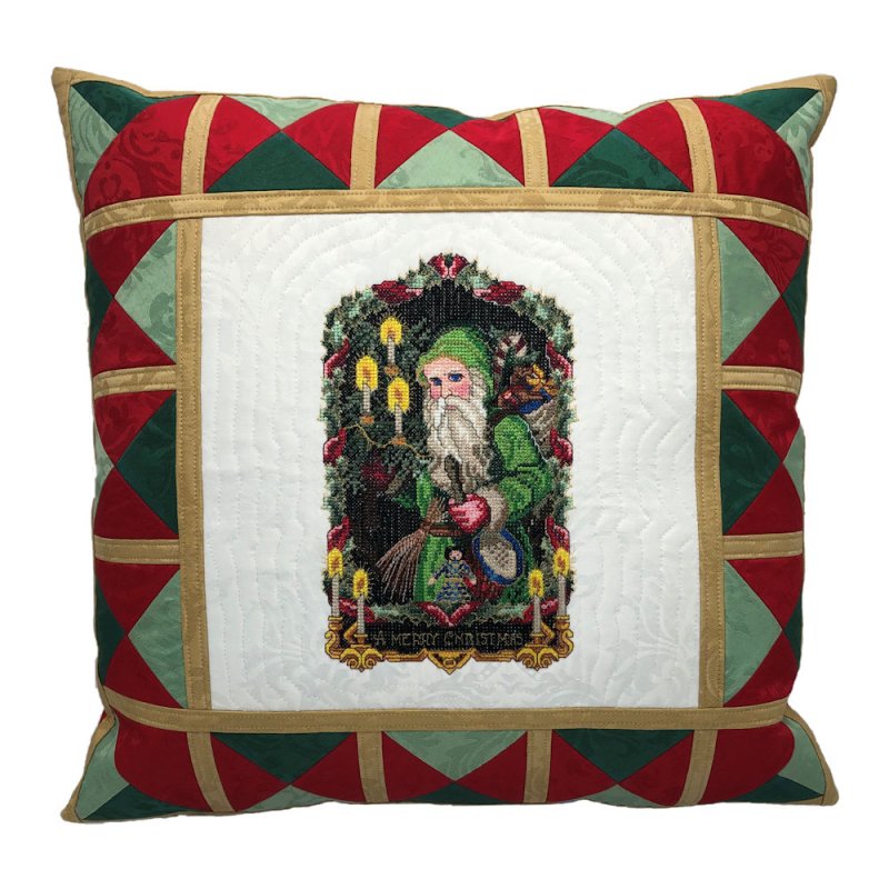 Old World Candle Santa Embroidered Quilt Top Pillow