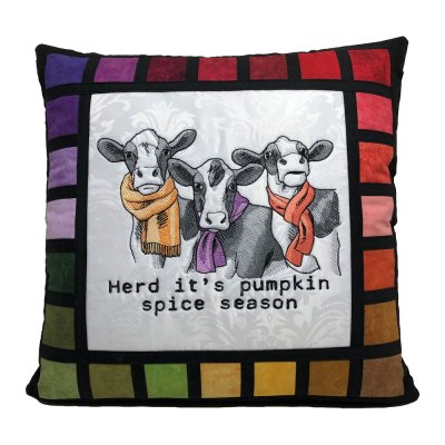 Pumpkin Spice Season Embroidered Quilt Top Pillow
