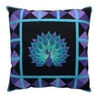 Mirage Peacock Embroidered Quilt Top Throw Pillow