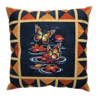 Fall Butterflies Embroidered Quilt Top Throw Pillow