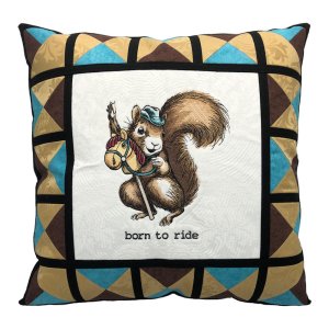 Born To Ride Squirrel Embroidered Quilt Top Pillow