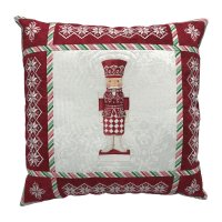 Nordic Noel Nutcracker with Candy Cane Trim Quilt Top Pillow