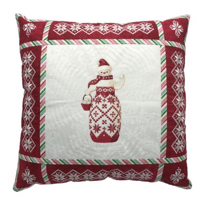 Nordic Noel Snowman with Candy Cane Trim Quilt Top Pillow