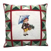 Victorian Boy with Umbrella Embroidered Quilt Top Pillow