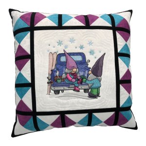 Winter Fun Times Gnomes Embroidered Quilt Top Throw Pillow