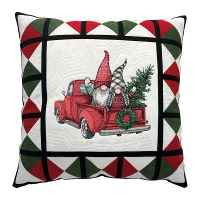 Gnome For the Holidays Embroidered Quilt Top Throw Pillow