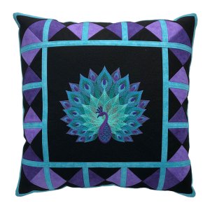 Mirage Peacock Embroidered Quilt Top Throw Pillow