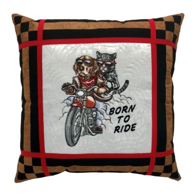 Born to Ride Motorcycle Embroidered Quilt Top Pillow
