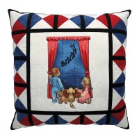 Christmas Window Scene Embroidered Quilt Top Throw Pillow